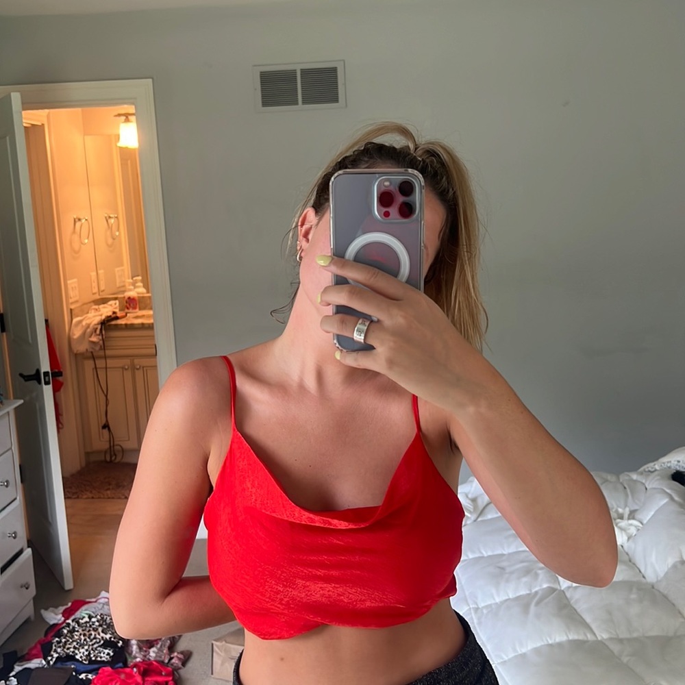 Red cow neck top
